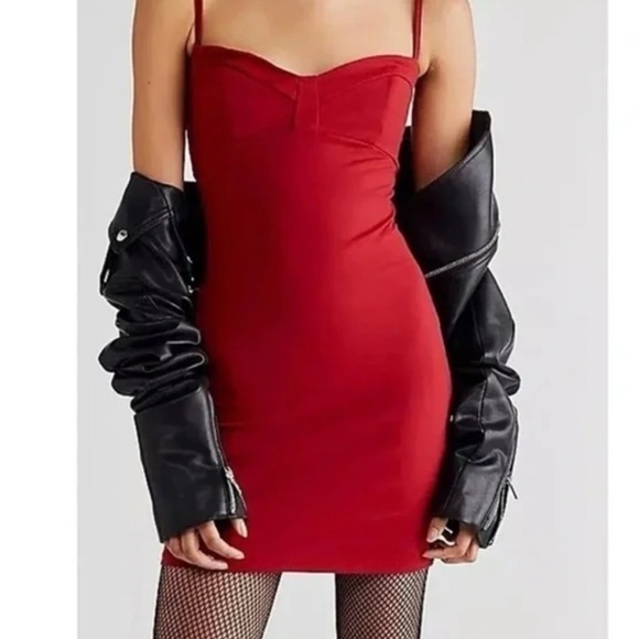 NWT Free People Probably Should Mini Dress in Holly Berry Red - Size Large - Picture 7 of 13